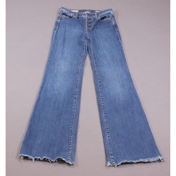 Gap 1969 Denim - Gap 1969 Womens  Authentic Flare High Rise Blue Denim Jeans Raw Hem 27R 27X33